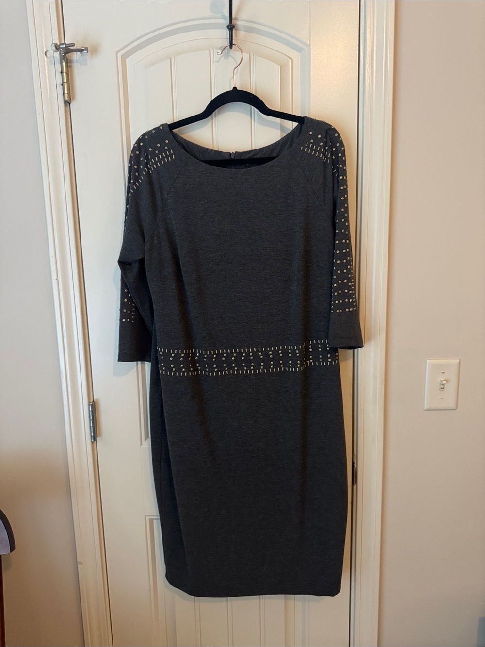 Charcoal Gray Long-Sleeve Studded Knit Dress